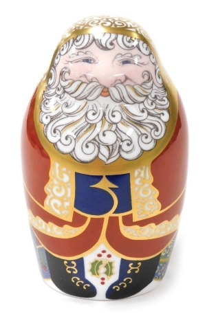 A Royal Crown Derby porcelain Santa Claus paperweight, an exclusive edition of 750, gold stopper and red printed marks, 10cm high, boxed.