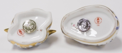 Two Royal Crown Derby porcelain paperweights, comprising Rabbit, silver stopper and red printed marks, 7cm high, and Twin Lambs, silver stopper and red printed marks, 7cm wide. - 3