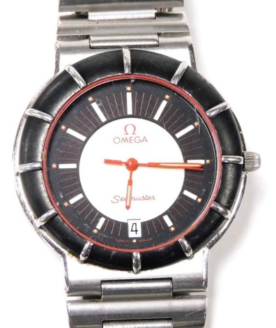 An Omega Seamaster Dynamic II Spider stainless steel wristwatch, the circular black and silvered dial bearing batons, centre seconds, date aperture, with black bezel, quartz movement, number 1430.