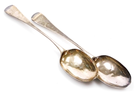 A pair of George III silver Old English pattern serving spoons, initial engraved, London 1813, 3.34oz.