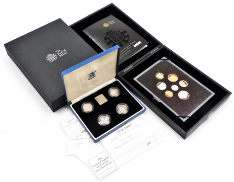 A Royal Mint 2008 United Kingdom coinage Royal Shields of Arms proof collection, number 4963, in fitted box and outer packaging, together with a Royal Mint 1997 silver proof £1 coin collection, boxed.