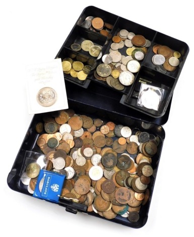 Various coinage, world and GB, to include 1942, 1947, half crowns, Charles and Diana commemorative crown, pre decimal pennies, other pre decimal coinage, Jersey ten pence, Liberty quarter dollar, 1942 George VI Indian half Anna, etc. (a quantity)