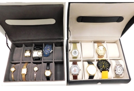 Gentleman's and lady's dress wristwatches, including Sonnet, Caterpillar, Swatch, Rewatch and Caquo, in two watch boxes.