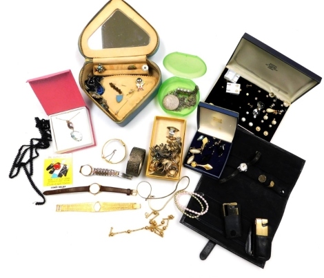 Silver and costume jewellery, including a US one dollar silver coin pendant 1881, Accurist, Citizen and other lady's wristwatches, rings, earrings, pocket lighters, etc. (a quantity)