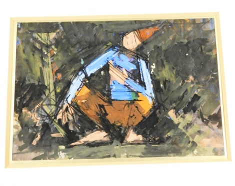 Arieh Lubin (Israeli 1897-1980). Crouching Figure, watercolour and gouache, 16.5cm x 23.5cm.