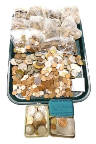 Various pre decimal copper and other coinage, to include halfpennies, one pennies, commemorative crown, threepence pieces, 1948 half crown, etc. (1 bag)