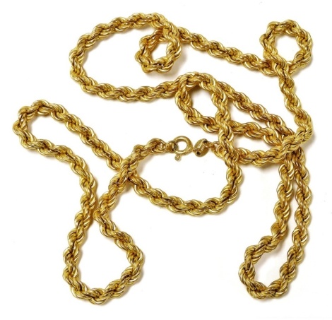 A 9ct gold rope twist neck chain, on a bolt ring clasp, 14.6g.