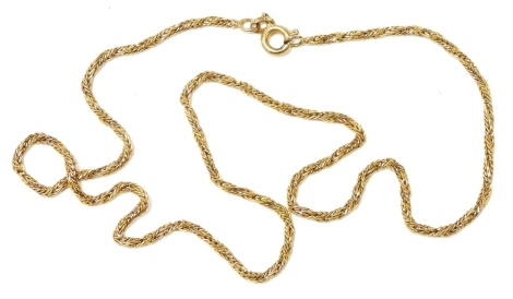 A 9ct gold rope twist neck chain, on a bolt ring clasp, 5.1g.