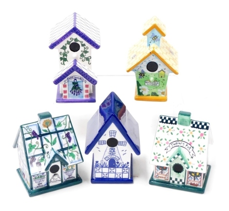 Five Royal Doulton Home Sweet Home porcelain cottages, comprising Honeycomb Cottage, Topiary Pot, Sweet Lavender, The Windmill, and the Greenhouse, each boxed.