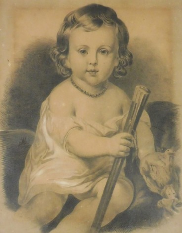 British School (19thC). Seated study of a girl with a doll, pencil and pastel, 56cm x 43.5cm.