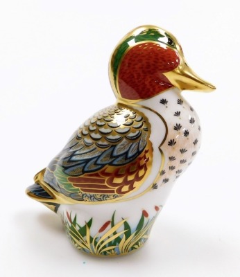 A Royal Crown Derby imari paperweight modelled as a green winged teal, boxed. - 2