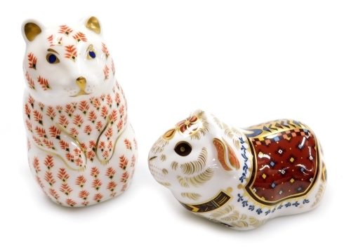 A Royal Crown Derby imari paperweight modelled as a guinea pig, and another modelled as a hamster, second. (2)