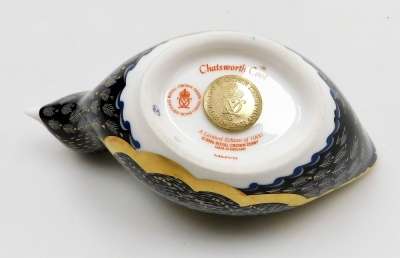 A Royal Crown Derby imari paperweight modelled as The Chatsworth Coot, limited edition 531/1000, with certificate. - 3