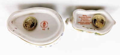 A Royal Crown Derby imari paperweight modelled as rabbit, and another modelled as baby Rowsley rabbit, exclusively for Sinclairs, signed. (2) - 3