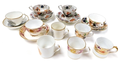 A pair of early 19thC Masons teacups and saucers, floral decorated, together with early 19thC porcelain tea and coffee wares, including a bat printed trio, three coffee cans and an imari trio.