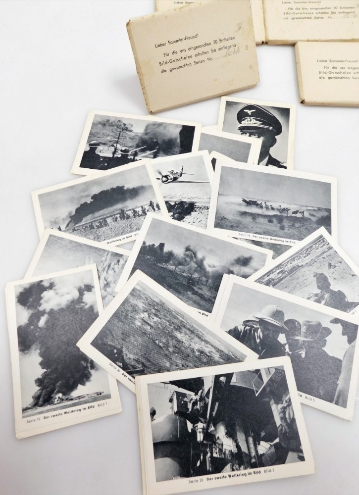 german cigarette cards A set of World War II German cigarette cards, the Second World War in Pictures, series 1-60, by Eilebrecht Erzeugnisse viele rauchen, in card packets german cigarette cards A set of World War II German cigarette cards, the Second World War in Pictures, series 1-60, by Eilebrecht Erzeugnisse viele rauchen, in card packets