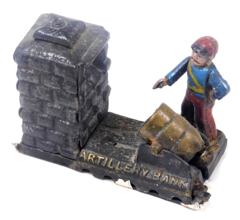 A replica cast iron Artillery Bank money box, 19cm wide.