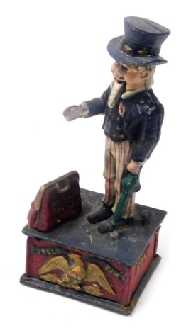 A replica cast iron Uncle Sam money box, 28cm high.