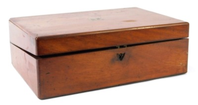 A late 19thC walnut writing box, with a fitted and lined purple interior, an outer crest bearing the initials K B, 12cm high, 35cm wide, 24cm deep. (AF)