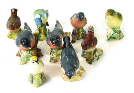 Nine Beswick bird ornaments, to include kingfishers, wren, bullfinch, greenfinch, chaffinch, millfinch, wren, nuthatch, and others. (AF) (9)