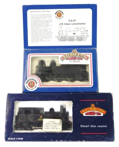 Two Bachmann Branchline OO gauge locomotives, comprising 0-6-0T J72 Class, and a J72 tank BR Black late crest, 31-056, boxed. (2)