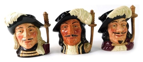 Three large Royal Doulton character jugs, comprising Athos D6439, Porthos D6440, and Aramis D6441. (3)