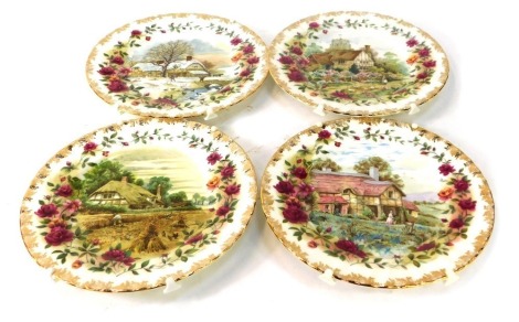 A set of four Royal Albert Old Country Roses Four Seasons cabinet plates, comprising Spring, Summer, Autumn and Winter, 20cm diameter.