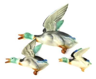 A set of three Poole graduated wall mounted ducks, the largest 28cm wide.