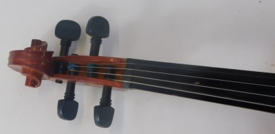 A Windsor two piece back violin, bearing Windsor label, and bow, in a material carry case, 57cm long. - 4