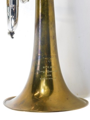 A Boosey & Hawkes brass trumpet, two mouth pieces and a mute, in travel case. - 4