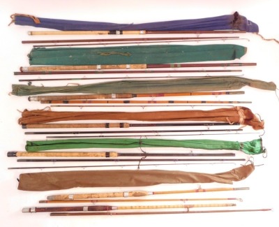 Various fishing rods enclosed in a Shakespeare rod bag, comprising of an Apollo steel rod, Shakespeare 1835 rod, split cane fishing rods and a multi-fibre Texas Colmics etc. (1 bag) - 7