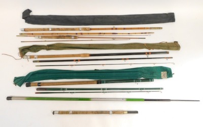 Various fishing rods enclosed in a Shakespeare rod bag, comprising of an Apollo steel rod, Shakespeare 1835 rod, split cane fishing rods and a multi-fibre Texas Colmics etc. (1 bag) - 13