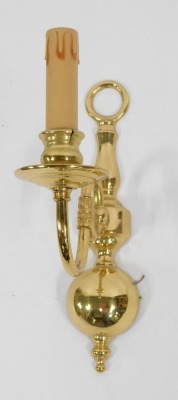 A 20thC brass five branch hanging chandelier, and associated wall light, chandelier 34cm high, wall light 24cm high. - 2