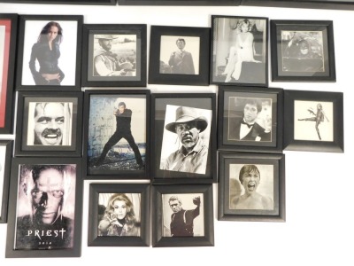 A group of framed celebrity photographs, some bearing signatures, to include Liz Hurley, Adam West, etc, all framed and glaze. (a quantity) - 5