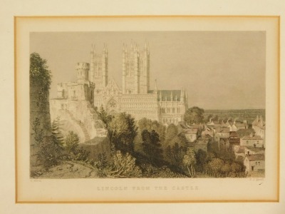 A group of Lincolnshire related coloured engravings, Grantham, City of Lincoln, Boston, Sleaford, etc, framed and glazed. (a quantity) - 7