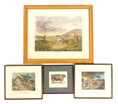 Four later coloured etchings, comprising Finding, 32cm x 41cm, Fox Hunting The Death and Going Out, 21cm x 23cm, and Shorthorn Heiffer, 14cm x 15cm, framed and glazed. (4)