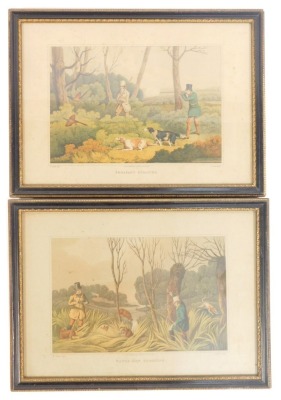 After Alken. Water Hen Shooting and Pheasant Shooting coloured engravings, 20cm x 29cm, framed and glazed. (2)