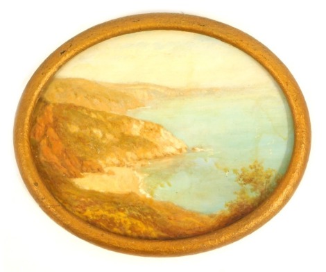 19thC School. White Cliffs Of Dover sea cove, oval, oil on board, in gilt frame, 29cm x 26cm.