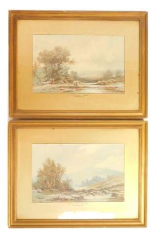 A Rubens Southey, near Chudley Devon and near Dartmoor, watercolour landscape scenes, signed, mounted and boarded, 26cm x 42cm, framed and glazed. (2)