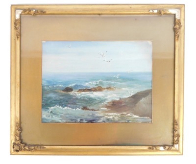 20thC School. Rough seascape with birds, oil on canvas, 27cm x 36cm, framed and glazed. - 2