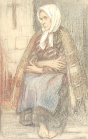 20thC School. Lady in shawl, pastel indistinctly signed and numbered in pencil 126 dated 1927 51cm x 31cm framed and glazed