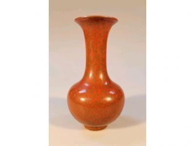 A Chinese red and green glazed bottle vase with flared neck