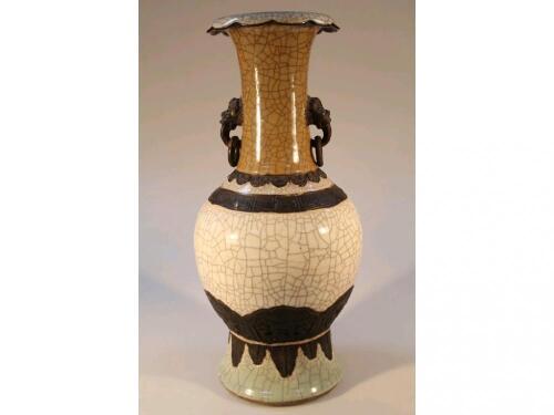 A Chinese crackleware porcelain baluster vase