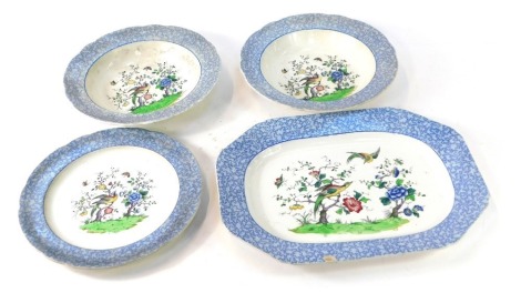 A group of Copeland Spode Chelsea pattern wares, comprising two serving bowls, a serving plate and a dinner plate. (4)