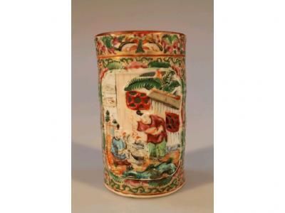 A 19thC Chinese famille rose cylindrical vase