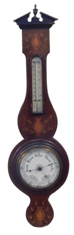 An Edwardian mahogany inlaid aneroid barometer, 73cm high. (AF)