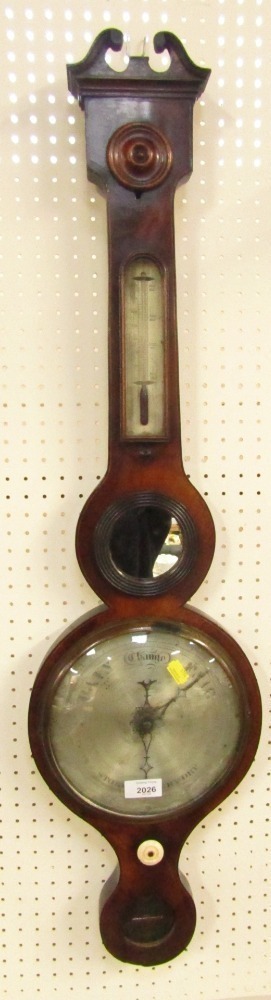 Young Barometer A 19thC mahogany wheel barometer, with moulded cornice, thermometer ...