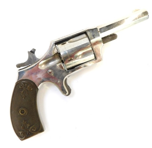 A Hopkins & Allen MFG Co. Ranger No. 2 five shot rim fire revolver, PAT MCH 28.71 MAY 27.79, 17.5cm long, in leather holster stamped 832.