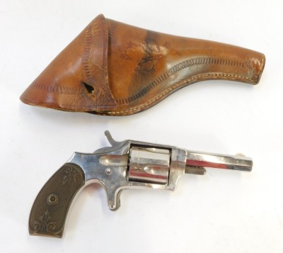 A Hopkins & Allen MFG Co. Ranger No. 2 five shot rim fire revolver, PAT MCH 28.71 MAY 27.79, 17.5cm long, in leather holster stamped 832. - 5