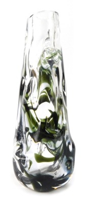 A Whitefriar's style art glass vase, with bubble and green swirl design, 23cm high.